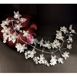 Accesoriu modern pentru decor par WED24CC Argintiu cu cristale si perle de 30cm